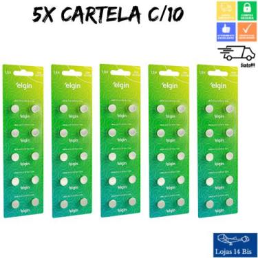 Imagem de 50 Pilha Bateria LR44 AG13 LR1154 5 Cartelas c/ 10 Baterias Energy Elg