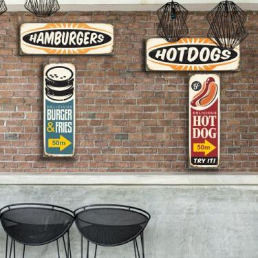 Imagem de Kit Placa Decorativa MDF Lanche Vintage 4un - Quartinhos