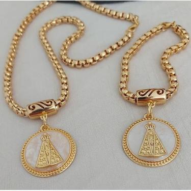Imagem de Kit Feminino Santa Aperecida 2 peças Banhado A Ouro 18k - Baronesa imp