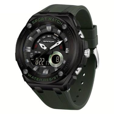 Imagem de Relógio De Pulso Masculino à Prova D`água 50m Esportivo Multifuncional Com Pulseira De Silicone Verde Militar