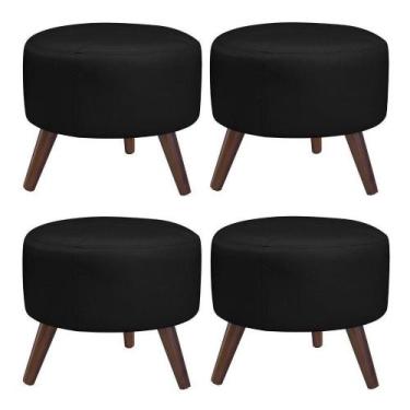 Imagem de Kit 4 Puffs Decorativos Redondo Pés Palito Couro Preto - Gran Belo