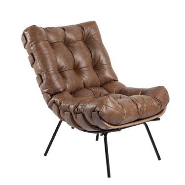 Imagem de Poltrona Decorativa Sala de Estar Costela Couro Mel G34 - Gran Belo