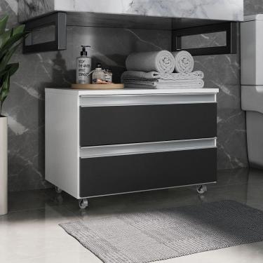 Imagem de Gabinete Banheiro Rodinhas Joia 60cm 02 Gavetas Branco Preto