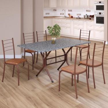 Imagem de Conjunto Sala de Jantar Mesa Retangular 140x75cm Tampo Granito Ocre 6 