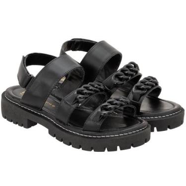 Imagem de Sandália preta feminina papéte de tiras blogueira solado tratorado - S