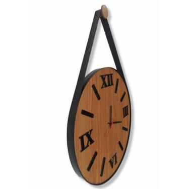 Imagem de Relógio parede Adnet, Fundo Amadeirado, Algarismos 3D Romanos. - Modar