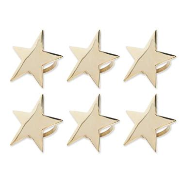 Imagem de DII Conjunto de porta-guardanapo decorativo de coleção de decoração de mesa de Natal de Ação de Graças, 6,35 cm de diâmetro, estrelas douradas, 6 peças