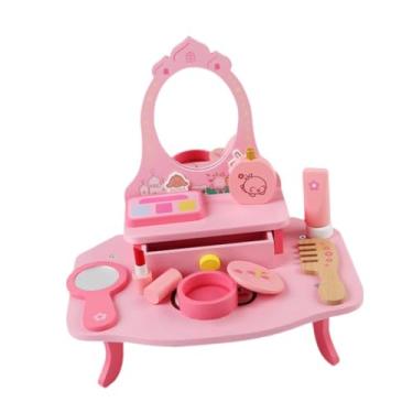 Imagem de Generic Conjunto de maquiagem de madeira, penteadeira, brinquedo educativo, jogos de dramatização, kits de maquiagem de mentira para meninas, presentes de