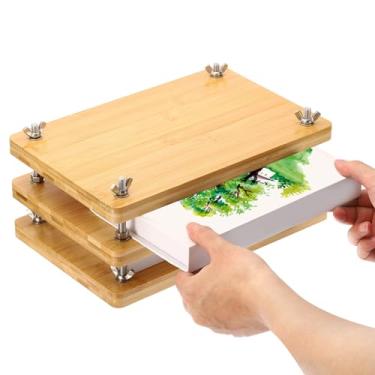 Imagem de PATIKIL Prensa de livros de madeira, 29 x 19 cm, 3 quadros, 2 camadas de encadernação portátil de bambu, kit de máquina-ferramenta para encadernação de livros, materiais para encadernação de livros,