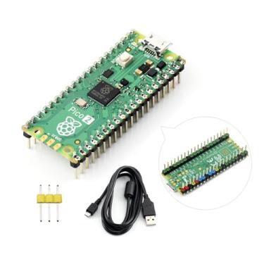 Imagem de Waveshare Raspberry-Pi-Pico-2W-CC, compatível com placa microcontroladora Raspberry Pi Pico 2, com base no chip RP2350 oficial, design de núcleo duplo e arquitetura dupla