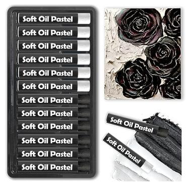 Imagem de qianshan Pastéis de óleo macio, conjunto de 12 peças de 2 cores sortidas, não tóxico, textura macia, giz de cera de óleo vibrante e cremoso, pastéis, materiais de arte para artistas profissionais iniciantes desenhar. Preto e branco