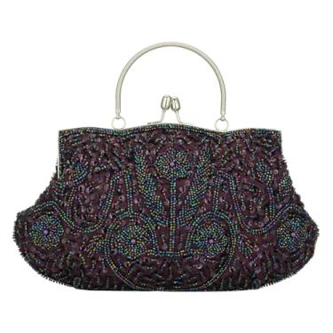 Imagem de Tmore- Bolsa de noite com design de lantejoulas e miçangas, bolsa grande de mão (roxa)