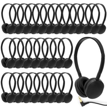 Imagem de Anrgterg Pacote com 30 fones de ouvido infantis a granel para escola, multicoloridos, com fio, para sala de aula, ajustável, com conector de 3,5 mm, para estudantes de biblioteca escolar, crianças,