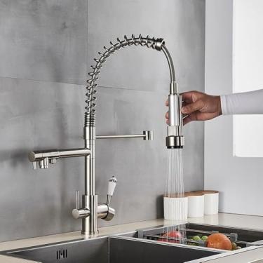 Imagem de Pura Água Cozinha Torneira Filtro Bico Torneira Rotativa Daul Alça Purificação Fria Água Quente Misturador Torneira Lavagem Daul Modelo Guindaste, Escova níquel A