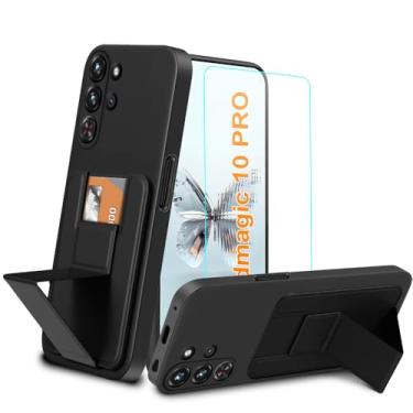 Imagem de Capa protetora de silicone compatível com ZTE Nubia Red Magic 10 Pro/Red Magic 10 Pro+ Plus 5G 2024 com protetor de tela de vidro, porta-cartões/compartimentos dobráveis/suporte dobrável, carteira de