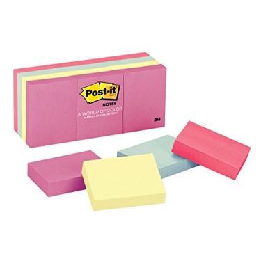 Imagem de Post-it Notas - Coleção Marselha - Autoadesivo, Reposicionável - 3,8 cm x 5 cm - Papel - 12 / Pacote