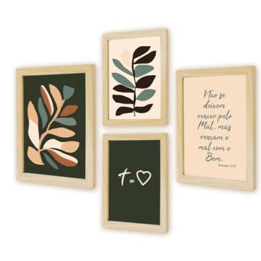 Imagem de Kit 4 Quadros Decorativos Cozinha Plantas Formas Coloridas Jogo Cubos Folhagem Geométrico (Kit 008)