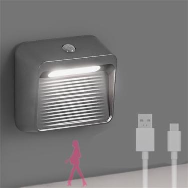 Imagem de Luminária de parede LED com sensor de movimento, arandela interna, brilho ajustável, luz noturna com interruptor, lâmpada de parede recarregável operada por bateria, quarto, cozinha, sala de