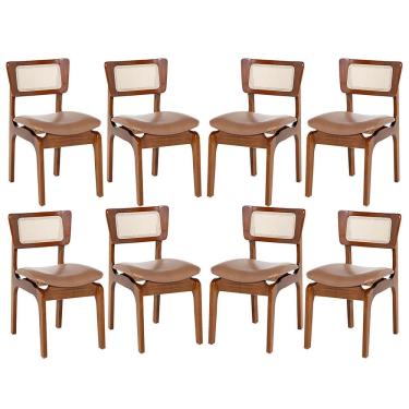 Imagem de Kit 8 Cadeiras de Jantar Portugal em Madeira Imbuia com Tela Rattan Impermeável Caramelo L85