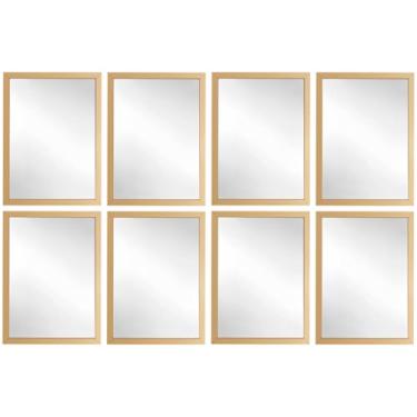 Imagem de Kit 8 Espelhos Decorativo 24x33 Com Moldura de Madeira Preta Branca Dourada ou Tabaco para Quarto Sala Banheiro Salão de Beleza Manicure Hall de Entrada (Dourado)