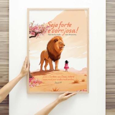 Imagem de Quadro Decorativo Infantil - Seja Forte e Corajosa - Josué 1:9 - Quadros Bíblicos; Quadros bíblicos; Presente criativo; Quadro com Mensagem Motivacional; Motivação; Decoração Quarto de Criança; Quadro para quarto infantil; Menina (21X30)