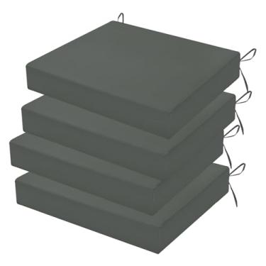 Imagem de HOMELYSIAN Conjunto de 4 almofadas de cadeira de jardim resistentes à água, 45 x 40 x 7 cm, almofadas de alta sustentação para móveis de pátio com laços antiderrapantes (cinza escuro)