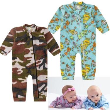 Imagem de KIt 2 Macacão Soft Bebê Longo Protetor de Ziper Punhos Roupa Infantil 