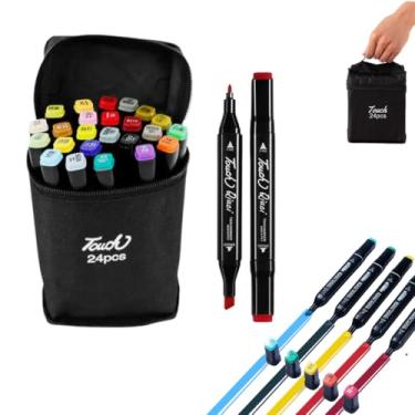 Imagem de Canetinhas Coloridas 24 Cores - Ponta Dupla, Secagem Rápida, Não Tóxicas, Estojo Prátic...