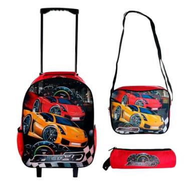 Imagem de Kit Mochila Infantil Escolar com 3 peças Carrinho Vermelho