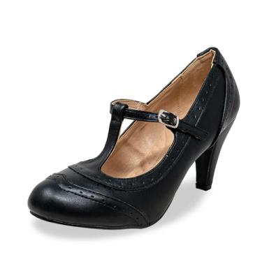 Imagem de Chase & Chloe Sapato Oxford feminino com recorte vintage com cadarço, Preto/Preto Conforto, 38