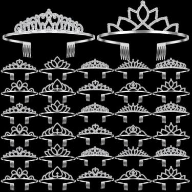 Imagem de Lyrow 30 peças de coroas de tiara para mulheres, lembrancinhas de festa de dia galentinas, coroas de cristal com pente, tiaras de princesa prateadas para aniversário, casamento, Halloween, Natal