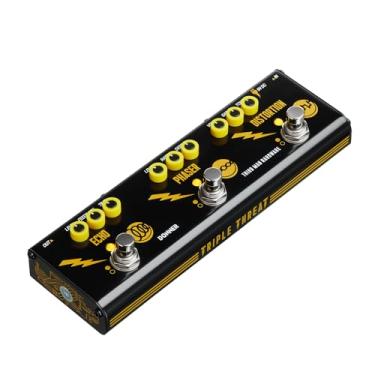 Imagem de Donner X Third Man Hardware Multi-Effect Pedal, Triple Threat 3-Em-1 Pedal De Guitarra Analógico Distortion Phaser Echo Pedal Com Adaptador Para Guitarra Elétrica