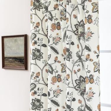 Imagem de Cortinas florais para casa de fazenda, 226 cm de comprimento, conjunto de 2 painéis para janela de sacada, semiblecaute, verde e marrom, estilo casa de fazenda primitiva, cortinas antigas para sala de