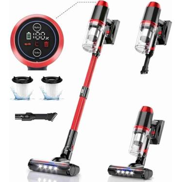 Imagem de Aspirador de Pó Sem Fio, Aspirador de Pó Leve 6 em 1 com Autonomia de 45 Minutos, Sucção Potente, Aspirador de Pó Sem Fio Recarregável para Carpetes, Azulejos, Pelos de Animais, Pisos de Madeira
