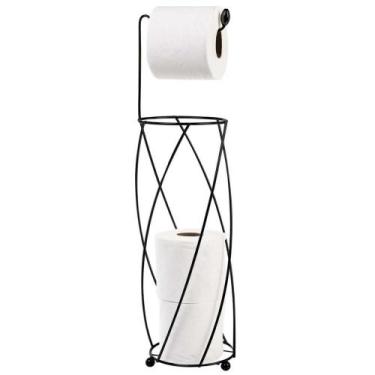Imagem de Papeleira Tripla de Chão Suporte Porta Papel Higiênico Preto Aramado U