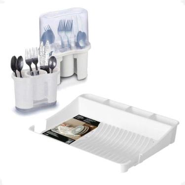 Imagem de Kit Organizador de Pia Escorredor de Louças e Talheres Branco - Paramo