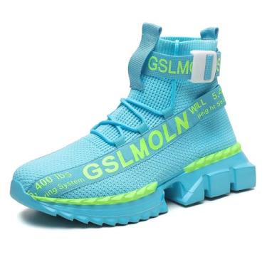 Imagem de Jakcuz Tênis feminino de malha respirável conforto atlético esportivo cano alto tênis de corrida feminino para adolescentes e meninas azul celeste sapatos tamanho 5, Céu/azul, 36