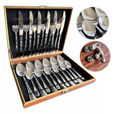 Imagem de Faqueiro Prata Luxo 24 Peças com Maleta - Knakasaki