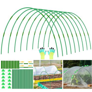 Imagem de 45 peças de argolas de jardim para canteiros elevados, 9 conjuntos de argolas de túnel de jardim para estufa, aro de jardim de fibra de vidro livre de ferrugem para cobertura de rede de linha, moldura