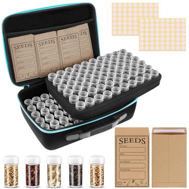 Imagem de Organizador de armazenamento de sementes com 140 compartimentos, caixa de armazenamento de sementes resistente com saco de zíper e adesivos de etiqueta (sementes não incluídas), recipiente de armazenamento de sementes para flores e vegetais e sementes de jardim