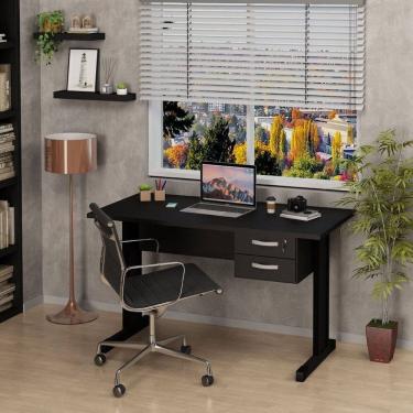 Imagem de Mesa de Escritório Pé Metálico 120x60cm com Gaveteiro Preto