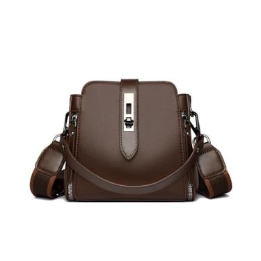 Imagem de CORIOS Bolsa feminina de couro PU elegante bolsa tiracolo feminina à prova d'água com alça superior bolsa carteiro retrô, Marrom, Large