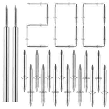 Imagem de Tideme 200 peças de pregos sem costura de linha de rodapé de cabeça dupla, pregos de cabeça dupla com 5 barris de instalação, pregos ocultos sem marcação, parafusos invisíveis de dois lados e