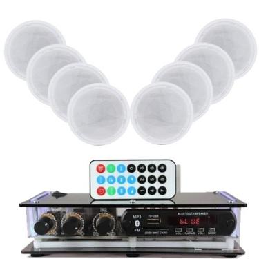 Imagem de Kit Som Ambiente 8 Arandelas Redondas + 2 Amplificador Bt - ORION