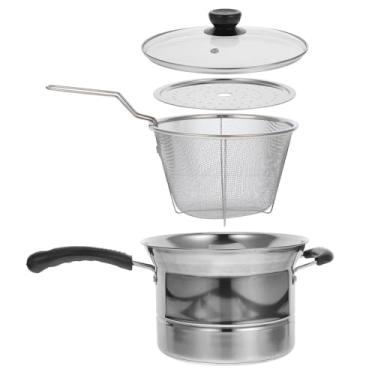 Imagem de PRETYZOOM Panela de sopa de aço inoxidável panela multifuncional de 15 cm com tampa e cesta de fritadeira de alimentos para ferver macarrão fritura a vapor segura alça antiescaldante base