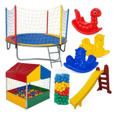 Imagem de Kit Locação Pula Pula Piscina Escorrega M 3 Cavalinhos Bolinhas - Roto