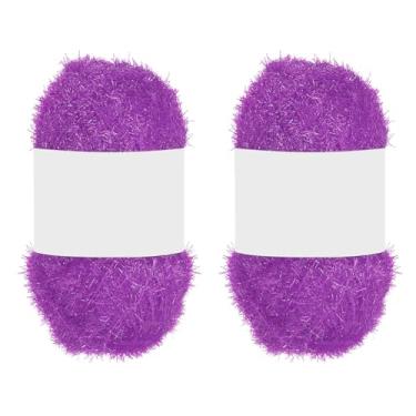 Imagem de PATIKIL 2 novelos de 100 metros, fio de poliéster brilhante Scrubbie vermelho coração de vidro para panos de prato crochê, tricô, cobertor, suéter, cachecol, chapéu, rosa roxo