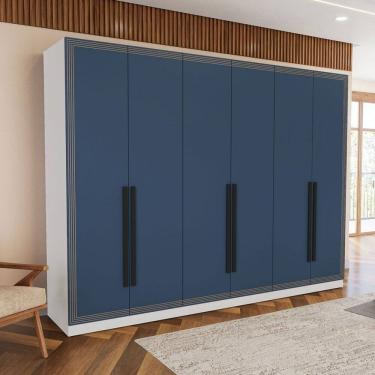 Imagem de Guarda-Roupa Casal Valência 6 Portas 4 Gavetas Branco/Azul - Politorno