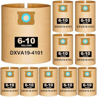 Imagem de Pacote com 10 sacos de vácuo DXVA19-4101 para DEWALT 6, 8, 9, 10 galões Wet Dry Shop Vac; sacos de 6-10 galões para DXV06P, DXV09P, DXV09P-QT, DXV10P, DXV10S, DXV10SA, sacos de filtro de poeira