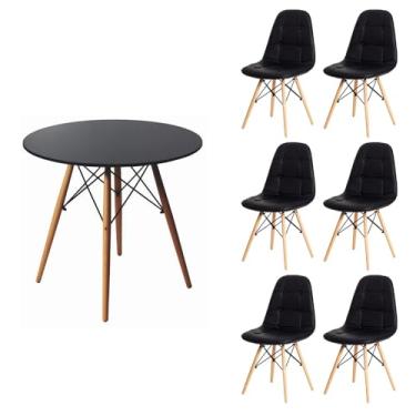 Imagem de Kit 6 Cadeiras Botone Pretas e Mesa Eiffel 110cm Preta para Sala de Jantar ou Escritório Design Moderno